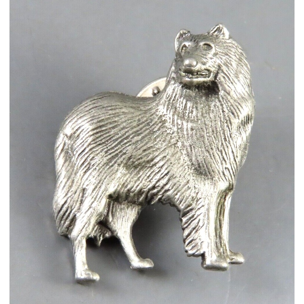 Vintage PEWTER SILVER TONE Lapel Pin Brooch Tie Tack COLLIE DOG Show Breeders